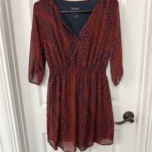 Burnt Orange Navy Printed Dress